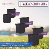 6 pack assorted sizes non-woven fabric pots