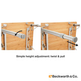 adjust table's height by twisting and pulling