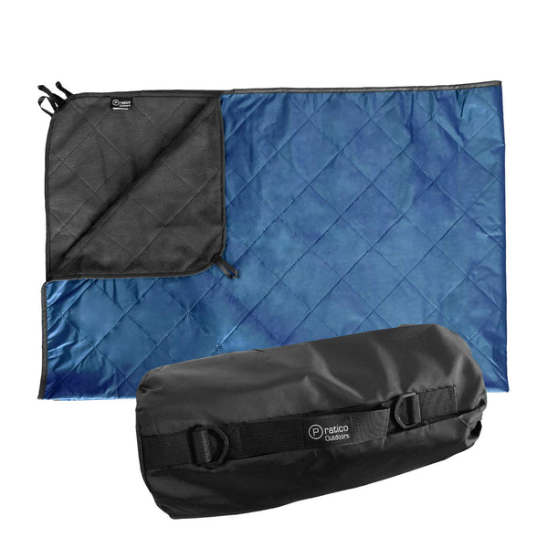 Grey and navy blue large outdoor fleece picnic blanket
