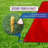 Plastic stakes to secure blankets