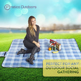 Blue picnic and outdoor blanket for outdoor social gathering