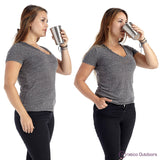 woman drinking from durable stainless steel cups