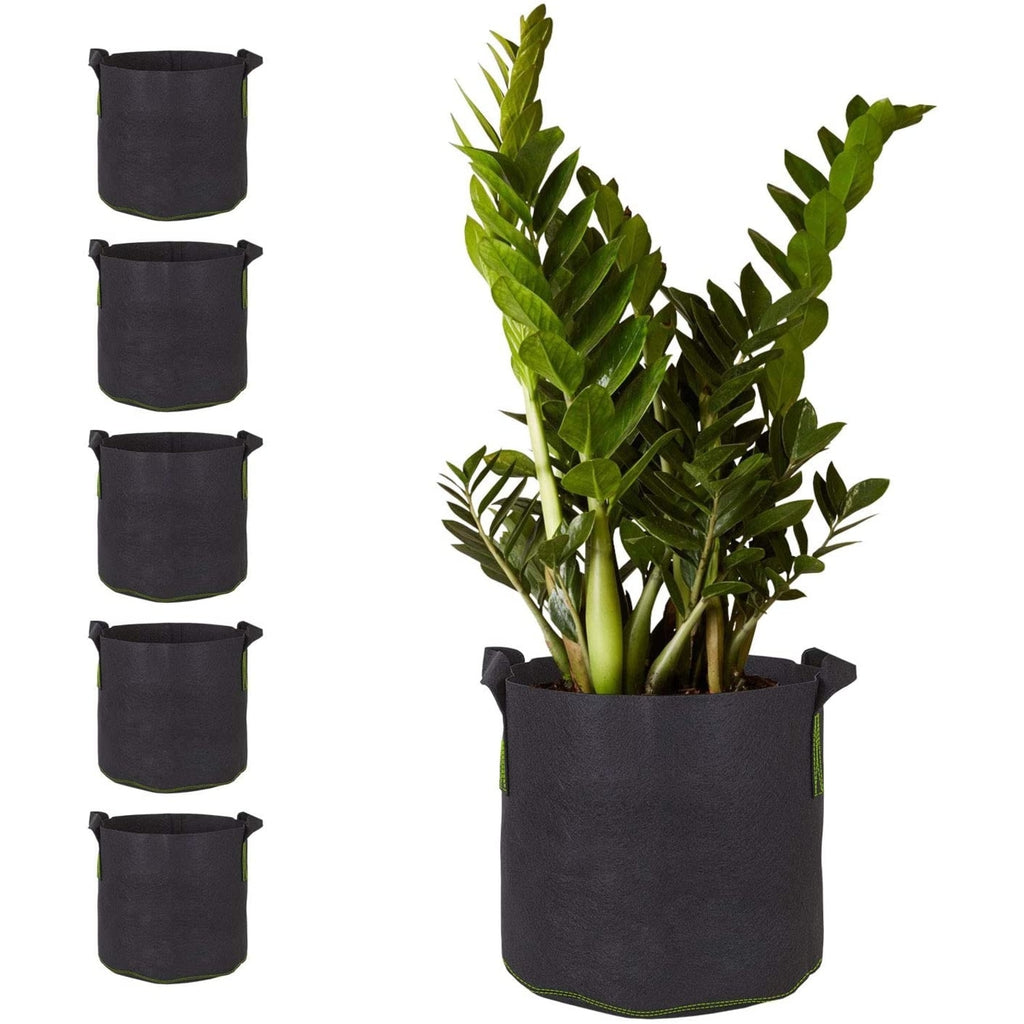 pratico Outdoors 3 Gallon Fabric Plant Pots, 5 Pack, Black